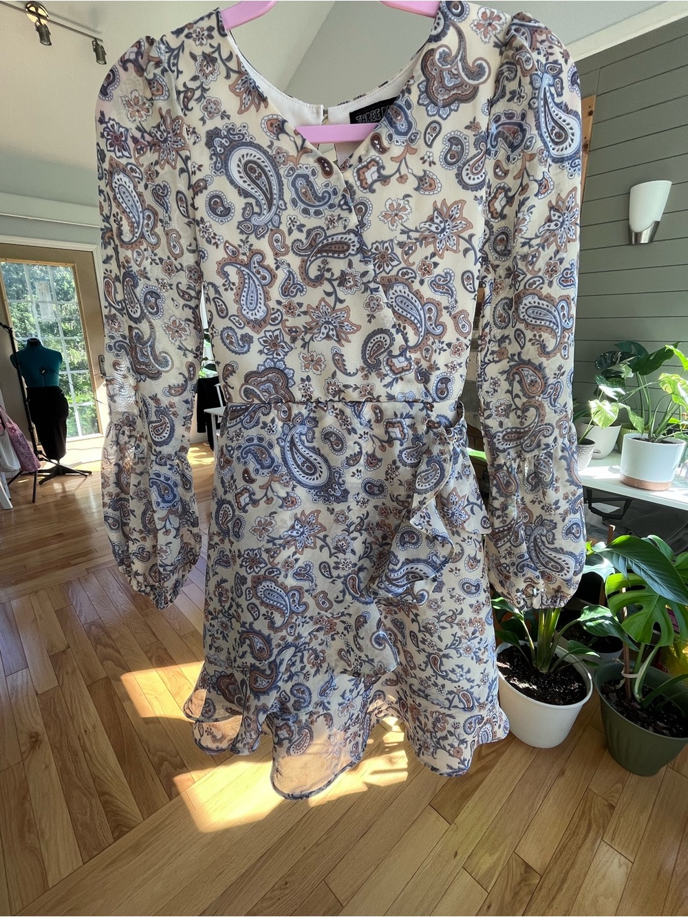 Three Hearts Cream Paisley Long-Sleeve Wrap Dress for Girls